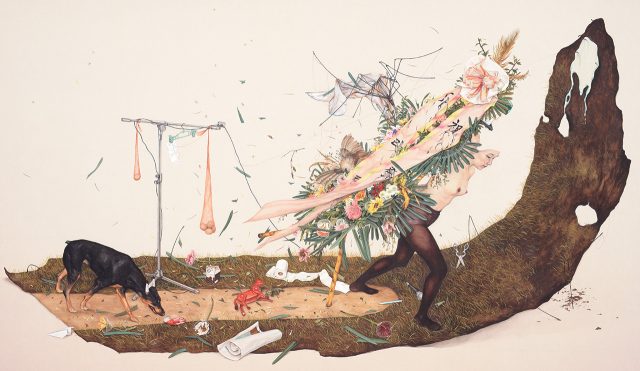 ‘까맣고 뜨거운 것’, 2013, 리넨에 채색, 112×210cm