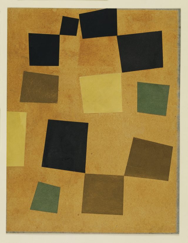 ‘Untitled (Squares Arranged according to the Laws of Chance)’, 1917, 33.4×26cm, Cut-and-pasted colored paper on colored paper.