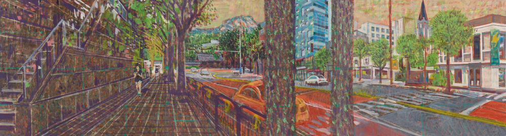 사직단이 보이는 풍경(View of Sajikdan at a Distance), 2019, Oil on canvas, 79 × 288cm