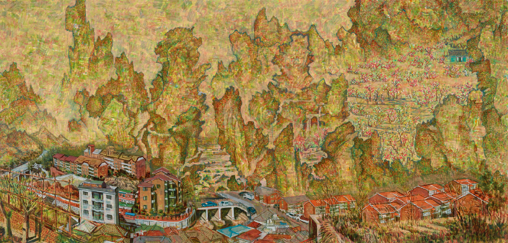 유 몽유도원(Roving Mongyudowon), 2016, Oil on canvas, 209.5 × 444cm